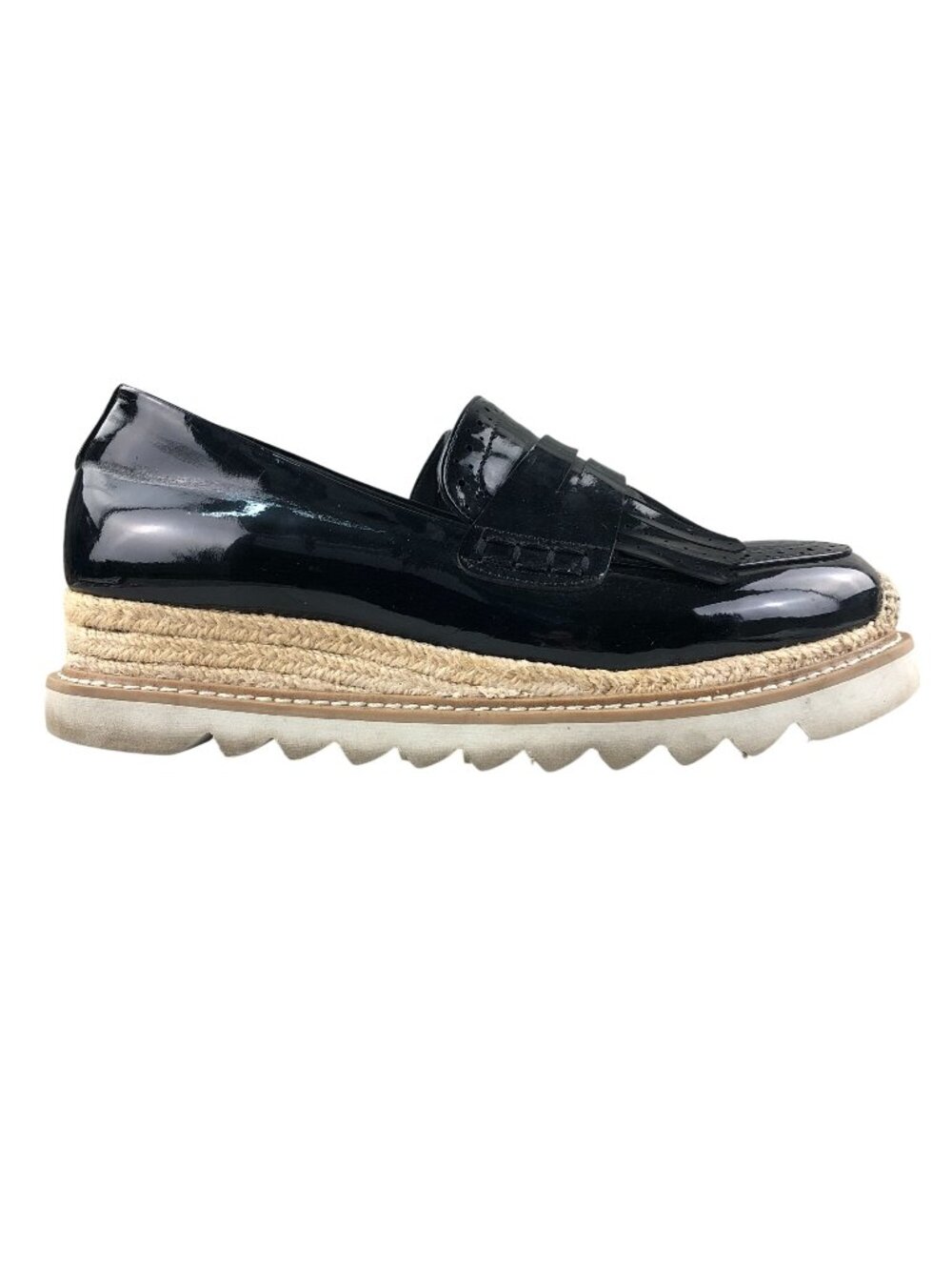 Torrid Women's Size 10WW Black Patent Faux Leather Espadrille Oxford Wedge Shoes